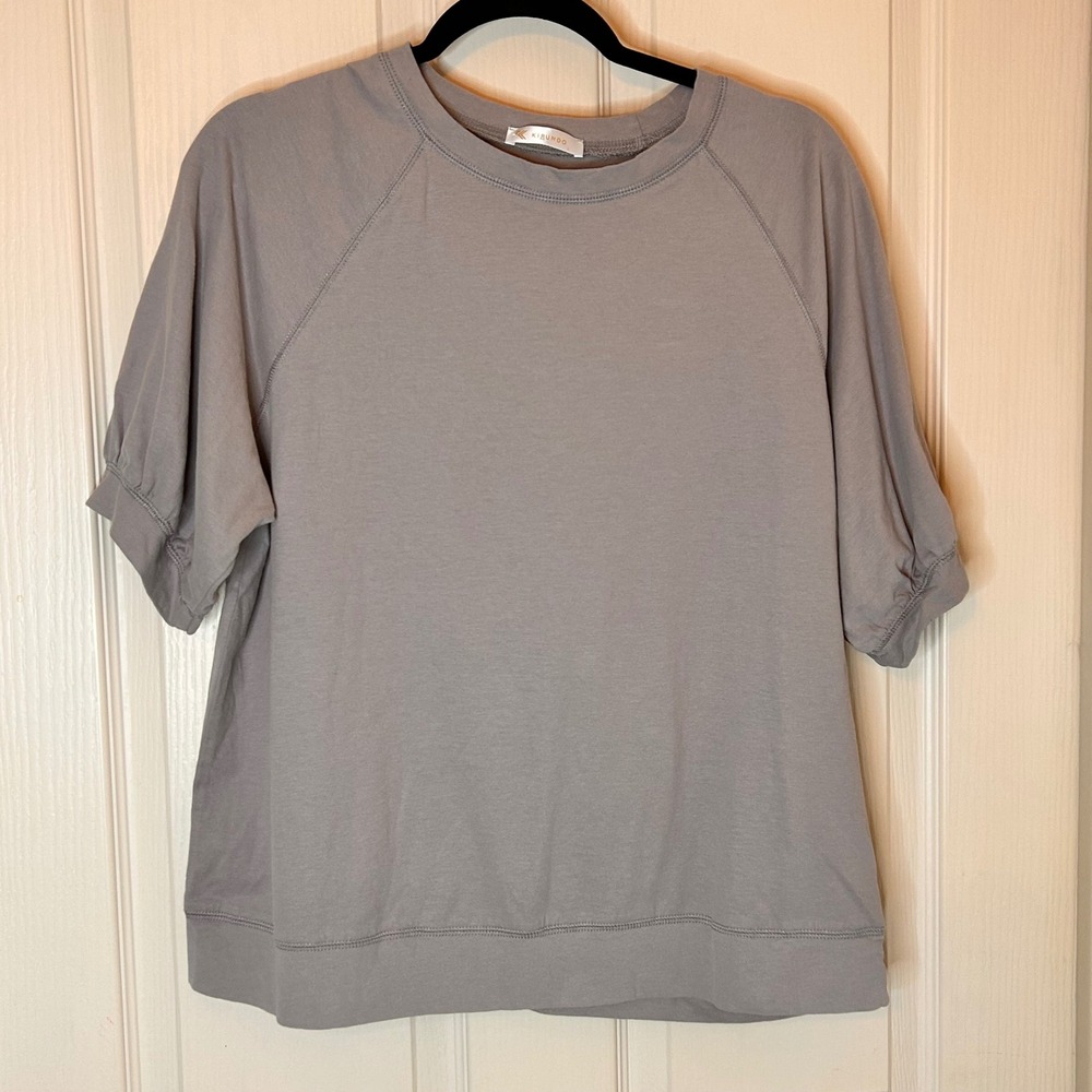 Kirundo Womens Grey Short Sleeve Puff Raglan Sweatshirt Crew Neck Size L